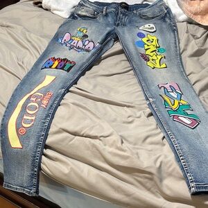 Trendy Graphic Skinny Jeans in Blue